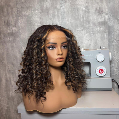20” Brown & Blonde Balayage Wig – Raw Indian Hair, 5x5 HD Closure