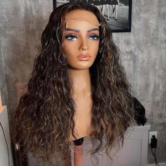 Raw Indian Natural Wavy| 5x5 HD Closure  | brown / blonde highlights