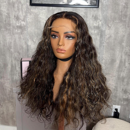 Raw Indian Natural Wavy| 5x5 HD Closure  | brown / blonde highlights
