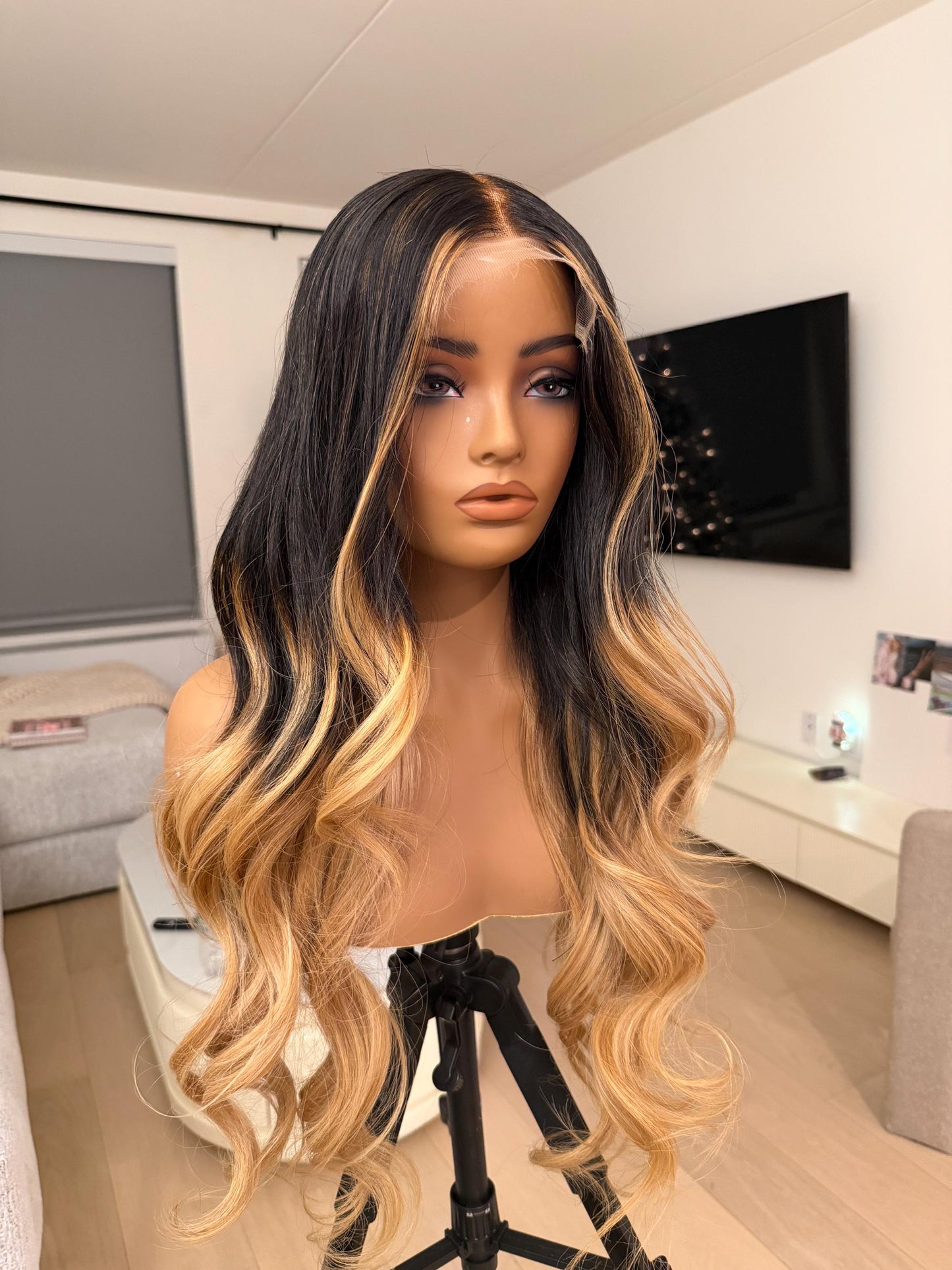 26 Inch Cambodian Raw Hair Wig | 5x5 HD Lace Closure, Ombre Highlights
