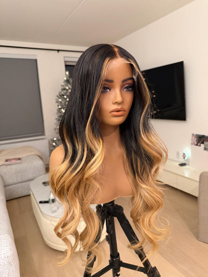 26 Inch Cambodian Raw Hair Wig | 5x5 HD Lace Closure, Ombre Highlights